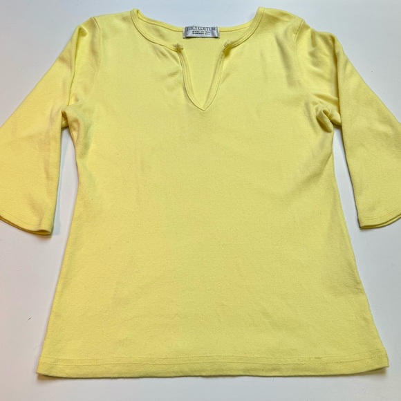 Juicy Couture Y2K Canary Yellow 3/4 sleeve~Notched “V”~Made in the Glamorous USA